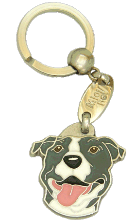 AMERICAN STAFFORDSHIRE TERRIER GREY WHITE <br> (keyring, without engraving)